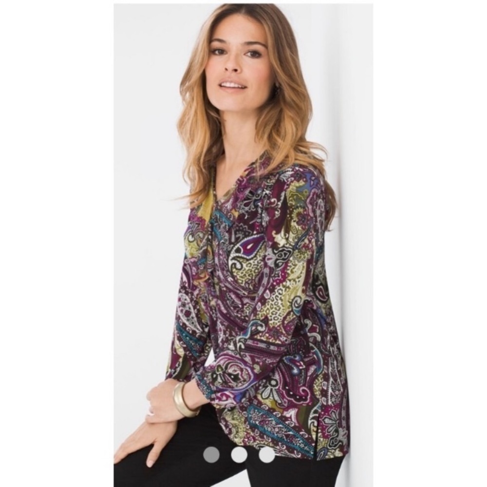 NWOT Chico’s Sublime Paisley Ruffle Top Size 1